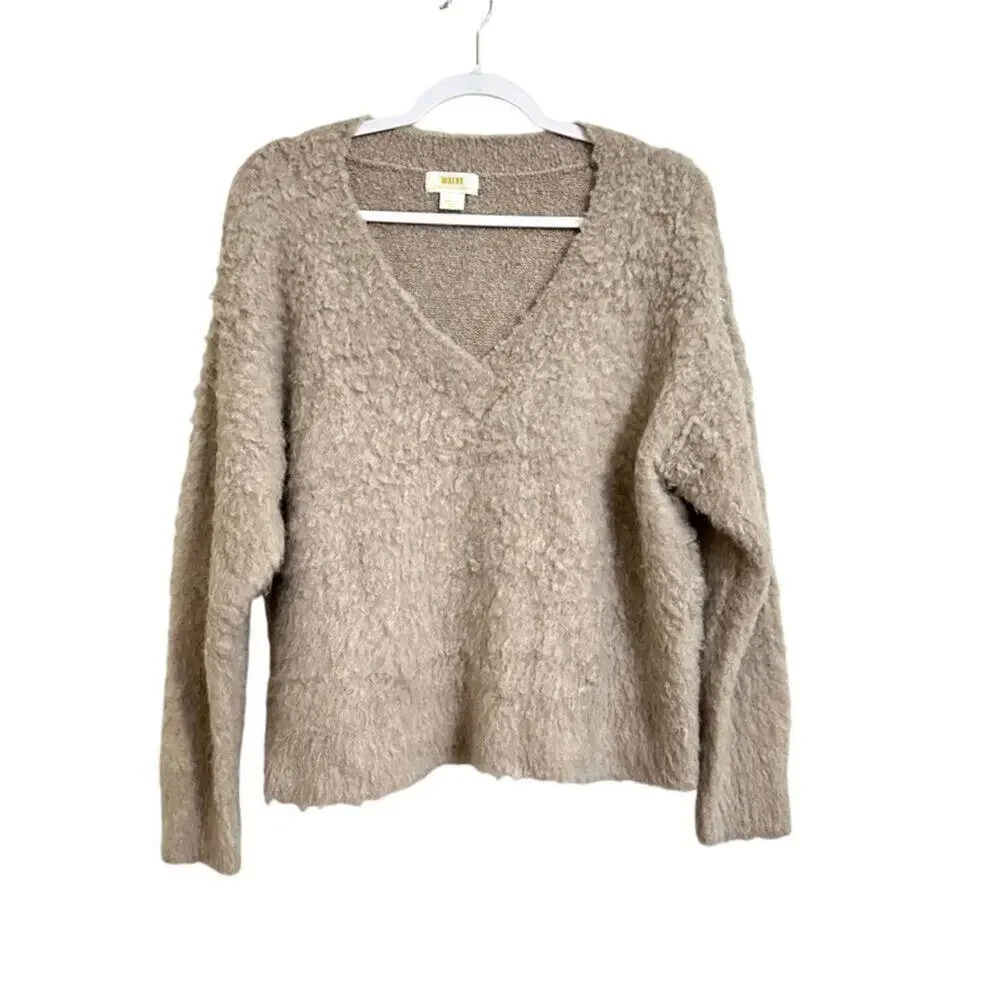 Anthropologie Maeve Merino Wool‎ Blend V Neck Sweater Women's XS Beige